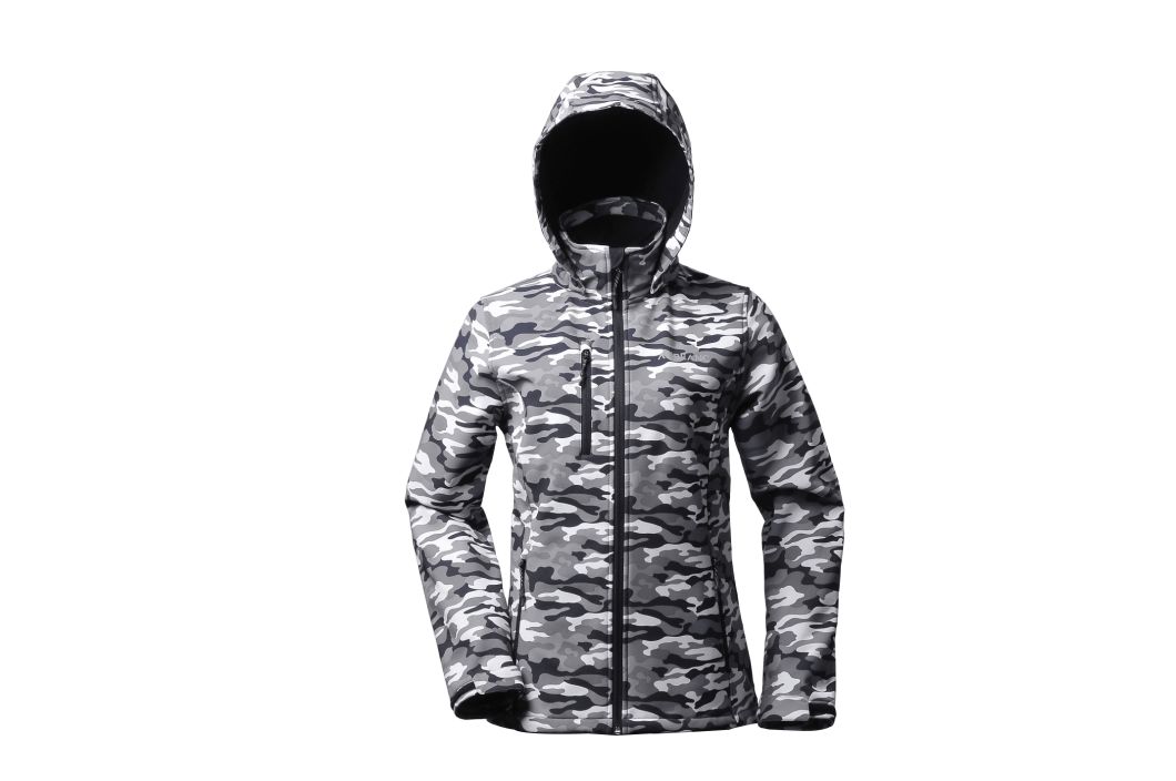 Lady's Softshell with Camouflage Grey Color Windbreaker Body Warmer Jacket