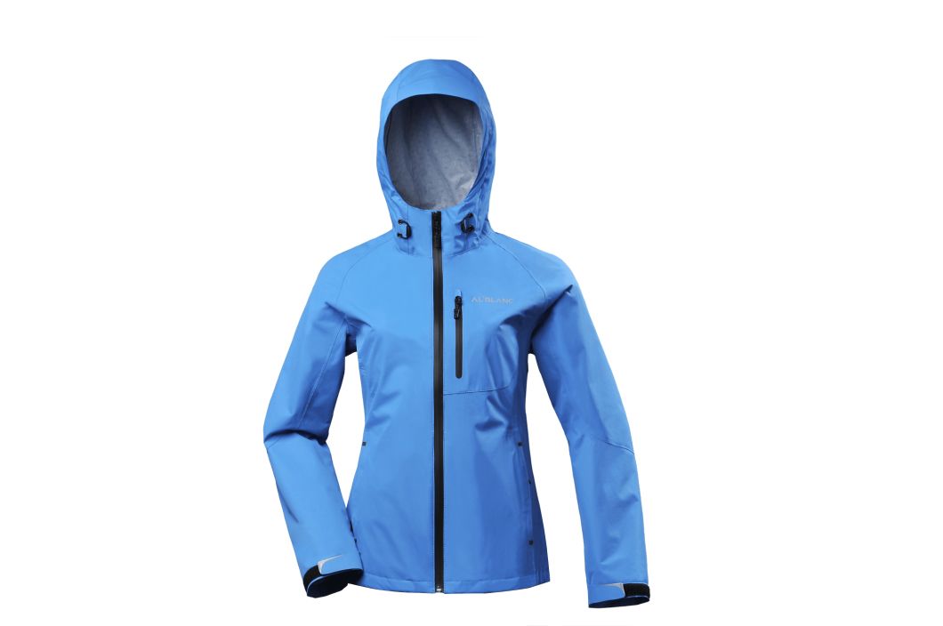 Lady's Blue Color Polyester Outdoor Waterproof Hoodie Jacket