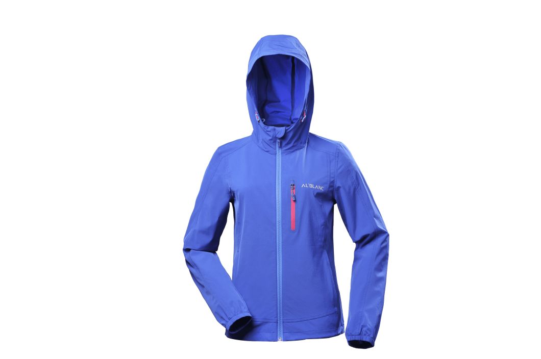 Lady's Sports Outdoor Bright Blue Nylon Hoodie Jacket