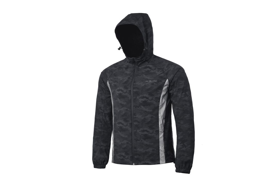 Men's Nylon Hoodie Reflective Printing Waterproof Long Sleeve Jacket