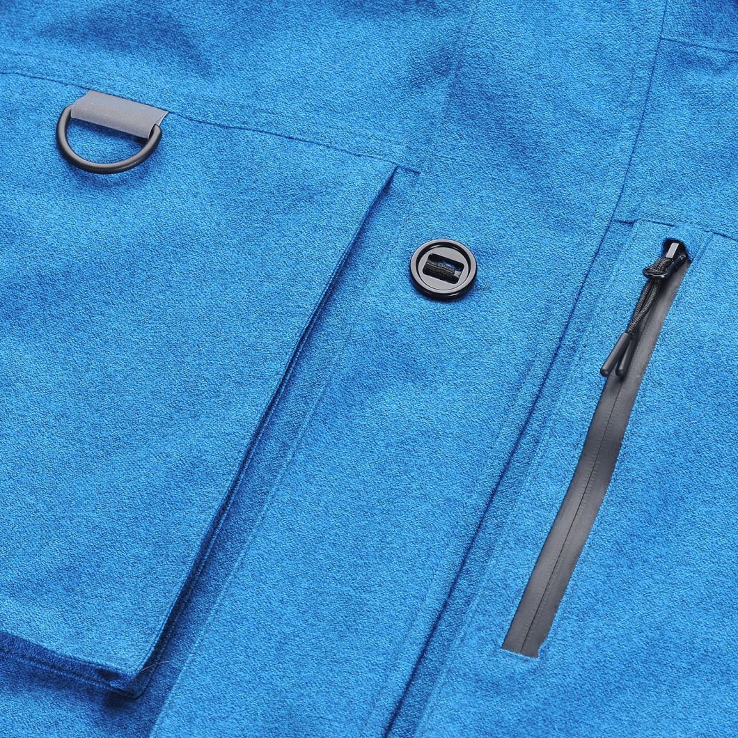 Men's Hoodie with Fake Fur Padded Blue Waterproof Multi Functional Pocket Jacket