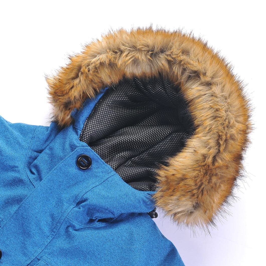 Men's Hoodie with Fake Fur Padded Blue Waterproof Multi Functional Pocket Jacket