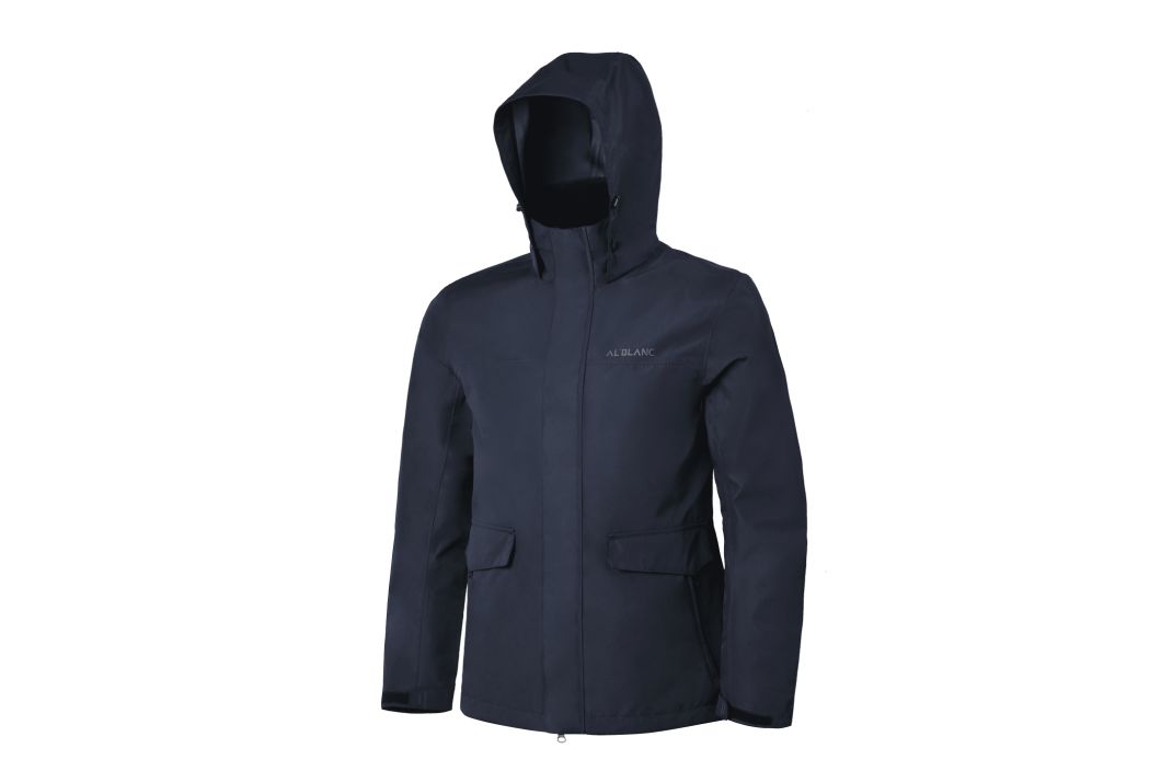 Men's Polyester Navy Blue Oxford Waterproof Hoodie Long Sleeve Jacket