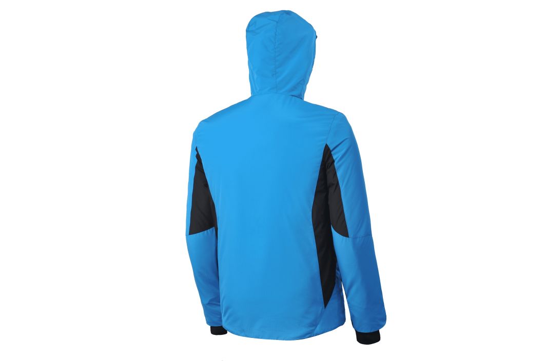 Men's Blue Padded Hoodie Color Constrast with Fake Down Membrane Jacket