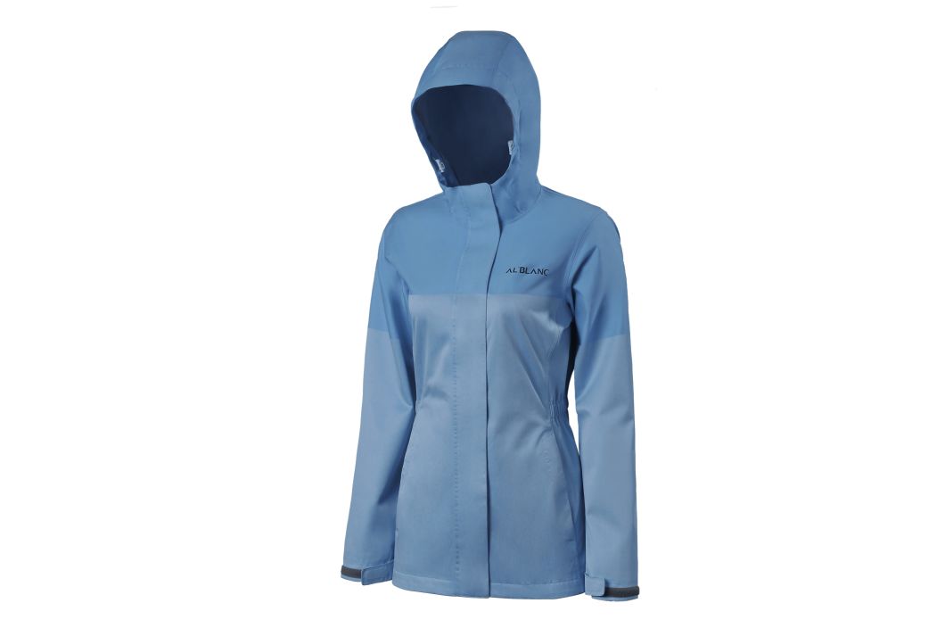 Lady's Waterproof Light Blue Hoodie Long Sleeve Lightweight Jacket