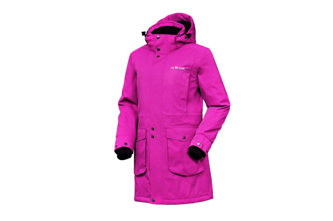 Lady's Long Waterproof Melange Purple Padded Windbreaker Winter Jacket