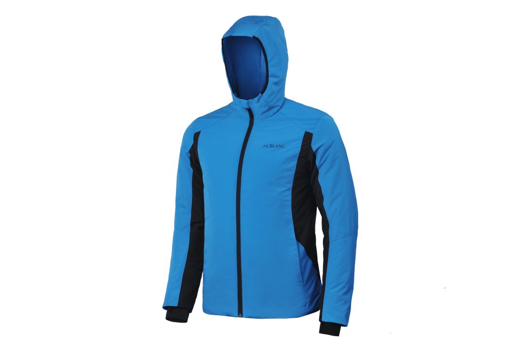 Men's Blue Padded Hoodie Color Constrast with Fake Down Membrane Jacket
