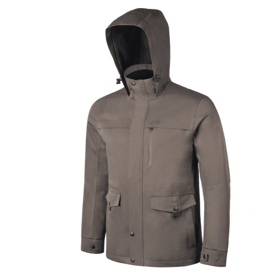 Men′s Twill Liner Waterproof Hoodie Windproof Long Sleeve Jacket