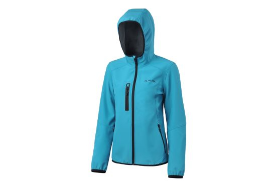 Women′s Blue Melange Polyester Long Sleeve Softshell Jacket